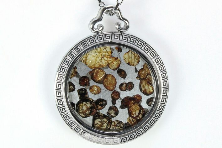 Sericho Pallasite Meteorite Pendant In Rotating Frame #323654